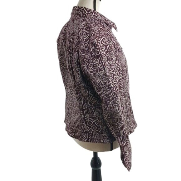 Ruby Rd Jacket Brown Denim Jean Geometric Button Up Womens Size 10 - Picture 4 of 7